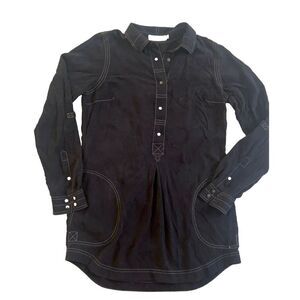 Go Silk Long Sleeve Tunic Popover Blouse Gray Snap Closure Pockets Size S